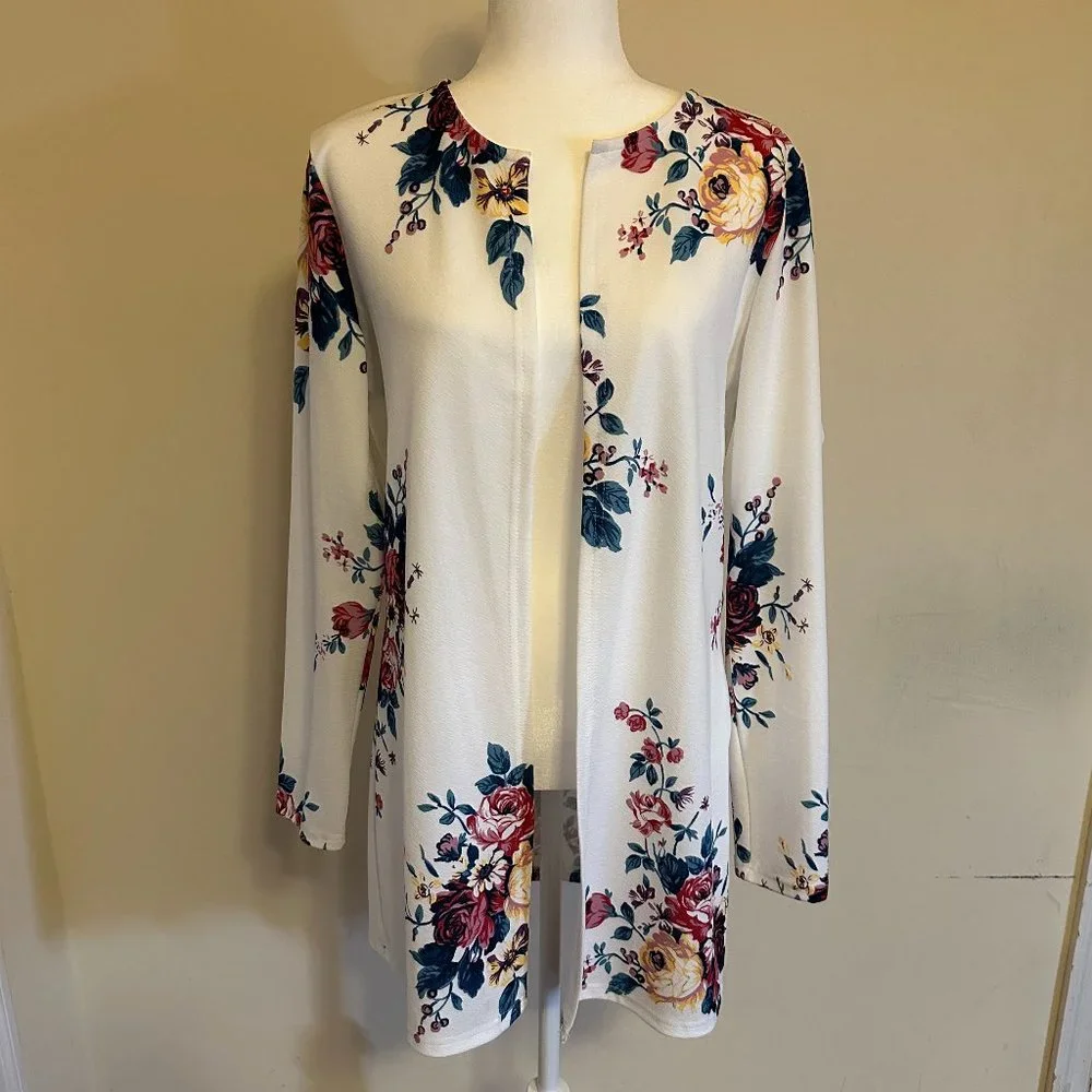 NWOT- SHEIN - Floral Print Open Front Coat - Size L - Picture 4 of 12